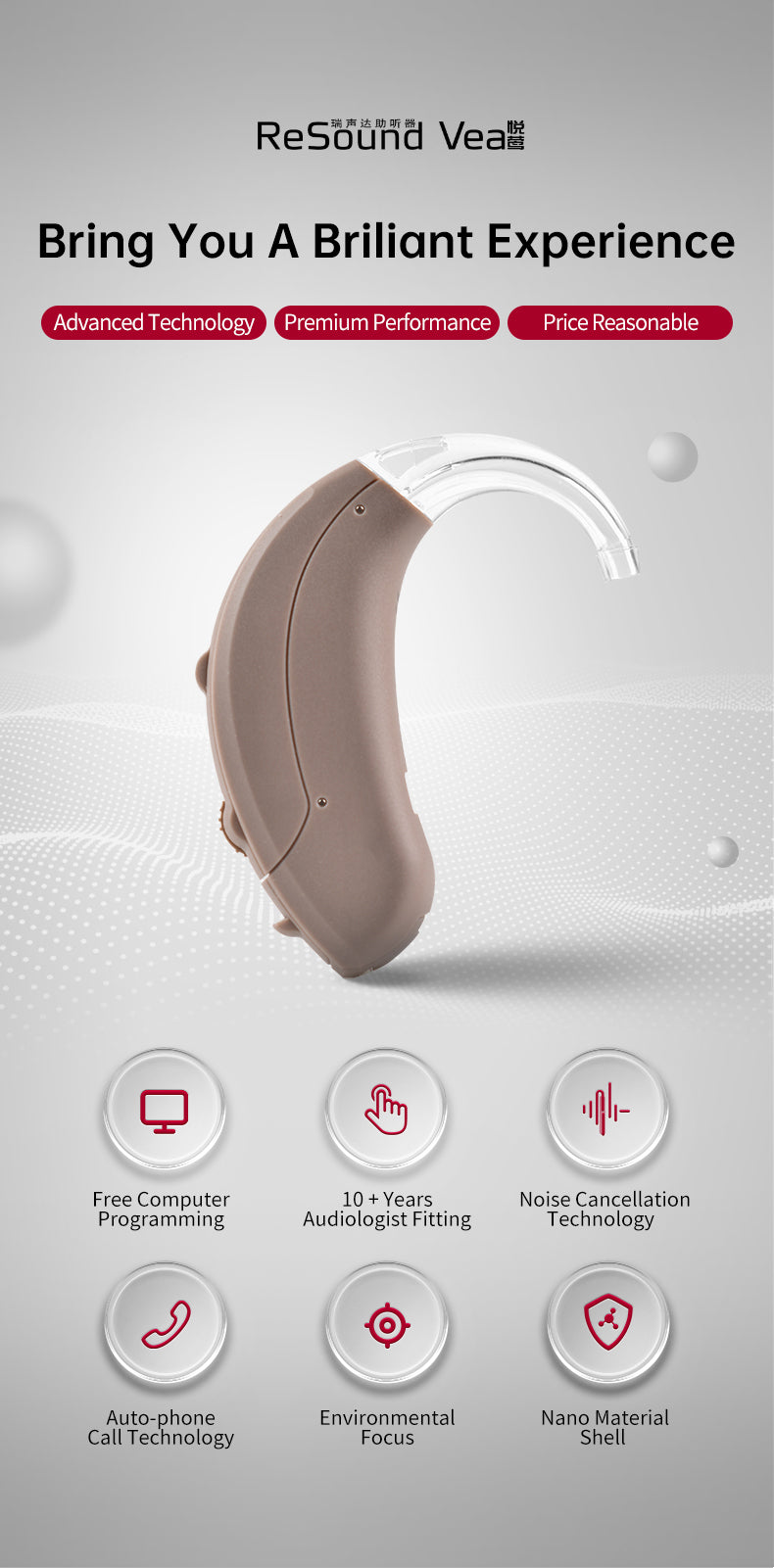 ReSound Hearing aids Vea all Series,low noise low distortion with